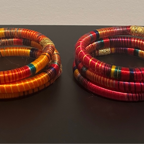 Colorful Silk Thread Wrapped Bangle Set - Picture 2 of 3